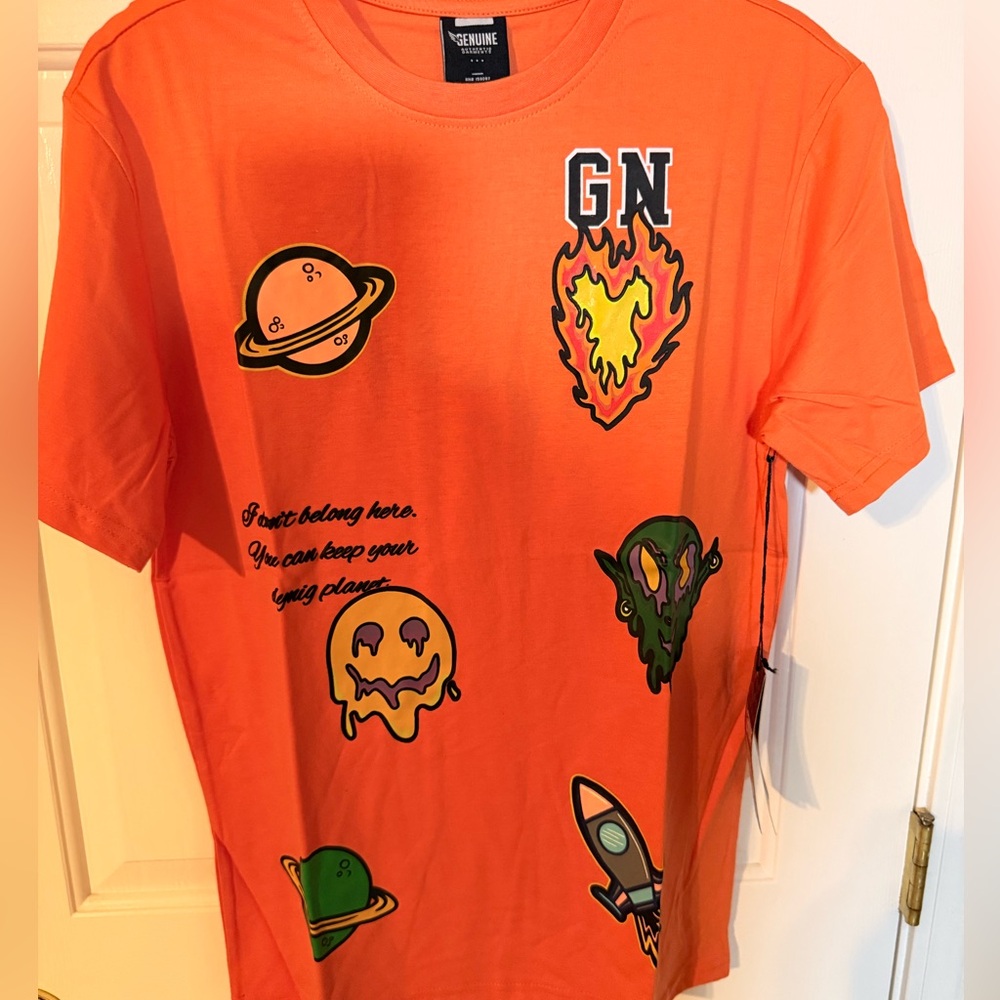 Genuine‎ Authentic Garments "Alien Planet" Mens Orange T-shirt Small